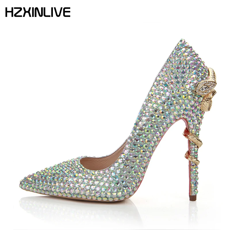 

GGOB Handmade Sheepskin Color Cryst 11cm High Heels Pumps Wedding Shoes Designer Women Shoes Strange Style Pointed Bridal Shoes