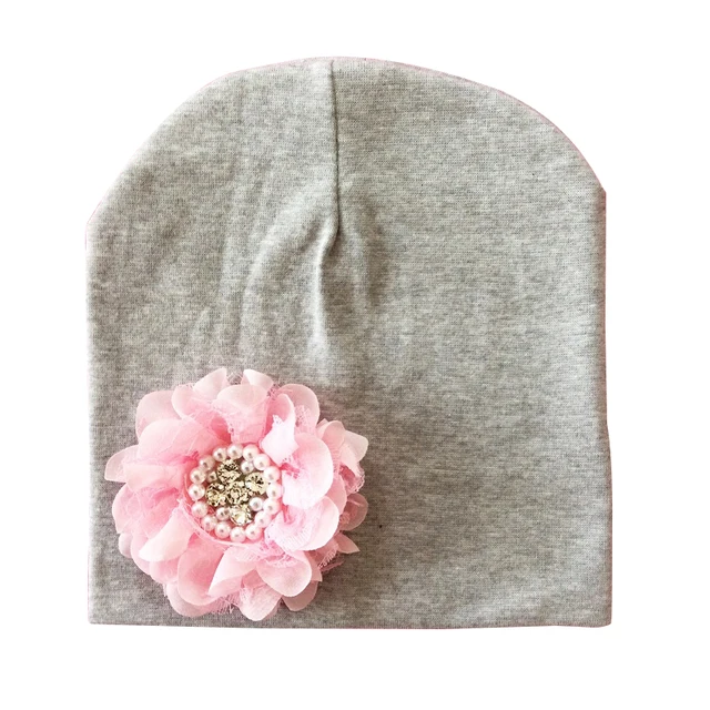 Baby Hat Winter Baby Cap Cotton Floral Hat For Baby Girl Flower Children Cap Kids Accessories grey hat pink flower