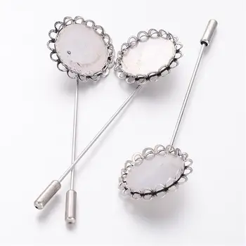 

Jewelry DIY Findings Cravate Pin Settings Lead Free & Nickel Free 78x26mm Flat Round Tray: 20mm