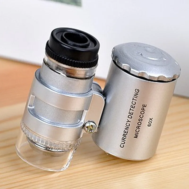 

60X Mini LED Illuminated Pocket Microscope with Lamps Portable Jewelry Magnifier Loupe with LED UV Light