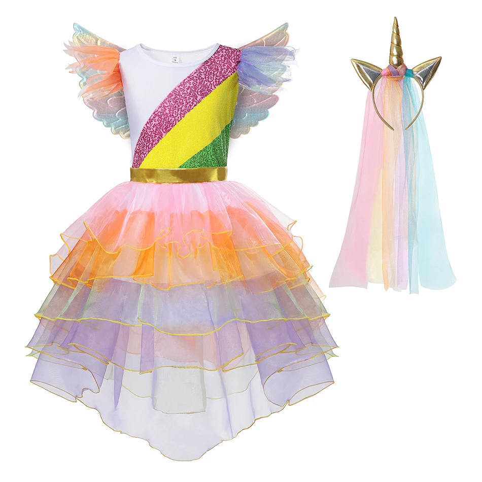 Нарядный костюм единорога для девочек; детское бальное платье на Хэллоуин; маскарадный костюм принцессы для дня рождения; нарядное платье с единорогом; одежда - Цвет: Unicorn Dress 01 Set