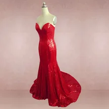 Echt Meerjungfrau Schatz Red Pailletten Abendkleider 2016 Maid of Honor vestido de festa Lang Plus Size Prom Kleider Vedio BSE15