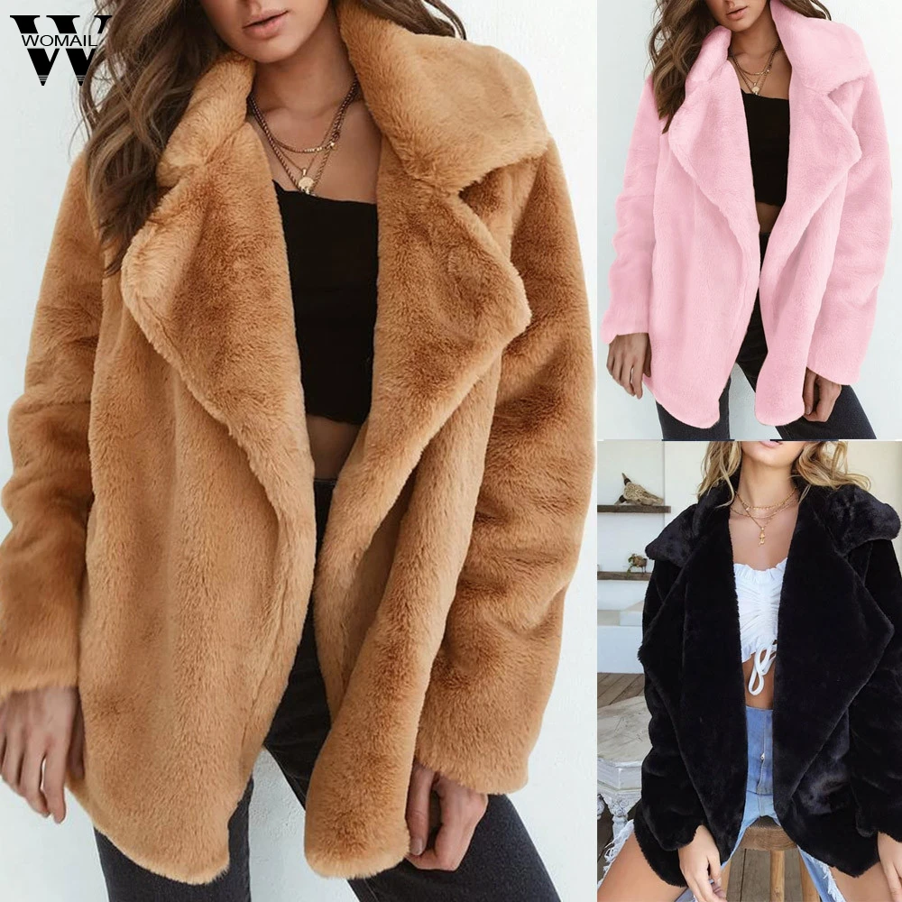 

Elegant Faux Fur Coat Women Winter Warm Soft Zipper Coat Keep Warm Outerwear Loose Collar Jacket Female Plush Overcoat Casual
