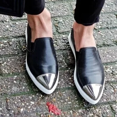 black and white pointed toe flats