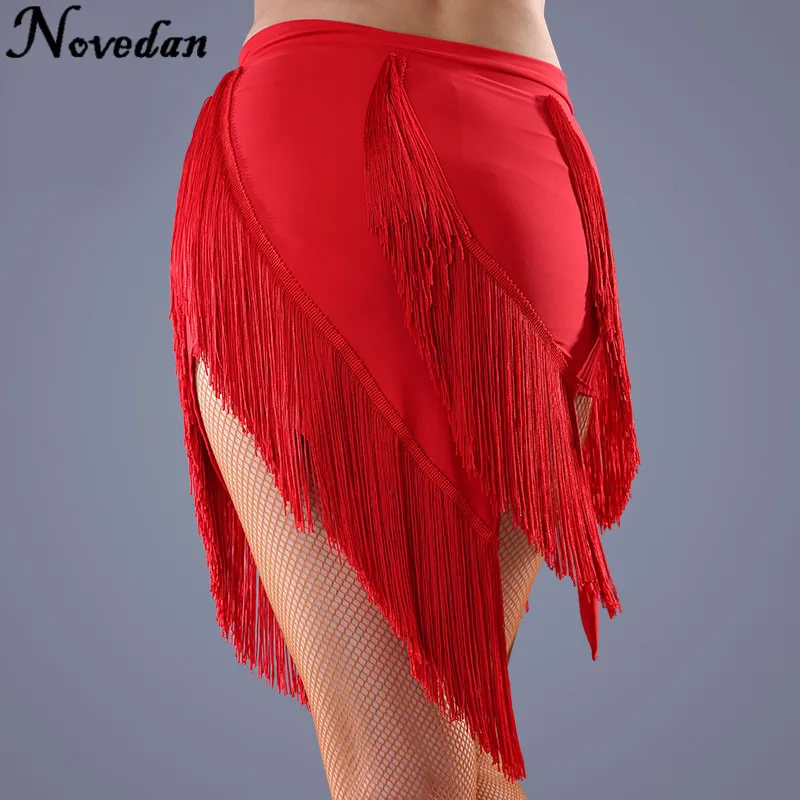 Профессиональная танцевальная юбка для танцев женский, черный конкуренции практики Бальные танго юбка с бахромой Латинской сальсы юбка