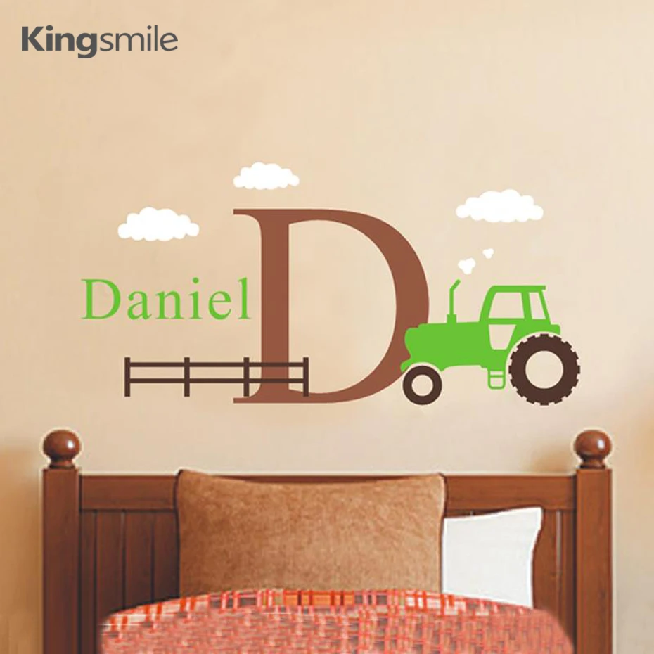 

Cartoon Tractor Wall Decals Personalized Name Initial Removable Nursery Art Stickers for Kids Room Home Decor Drop Shipping