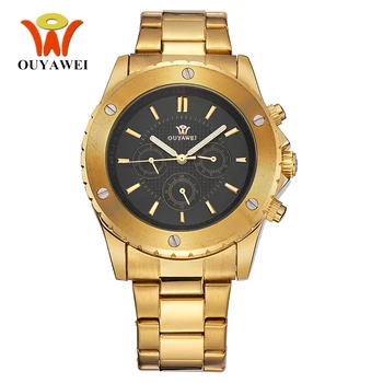 

Ouyawei Self Winding Mechanical Men Wrist Watch Luxury Gold Bracelet Business Automatic Calendar Week Multi Function Watch Clock