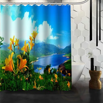 

Best Nice Custom Nature Mountain Lake Flower Shower Curtain Bath Curtain Waterproof Fabric For Bathroom MORE SIZE WJY#46