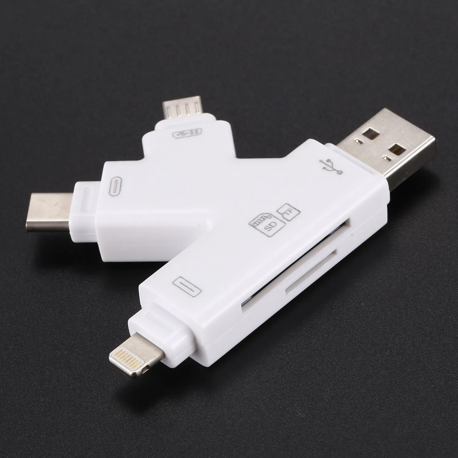 4 в 1 Micro-Sd кардридер с разъемом Lightning/Usb/Micro Usb/type C для телефонов Iphone Ipad Android type C/Mac/Pc