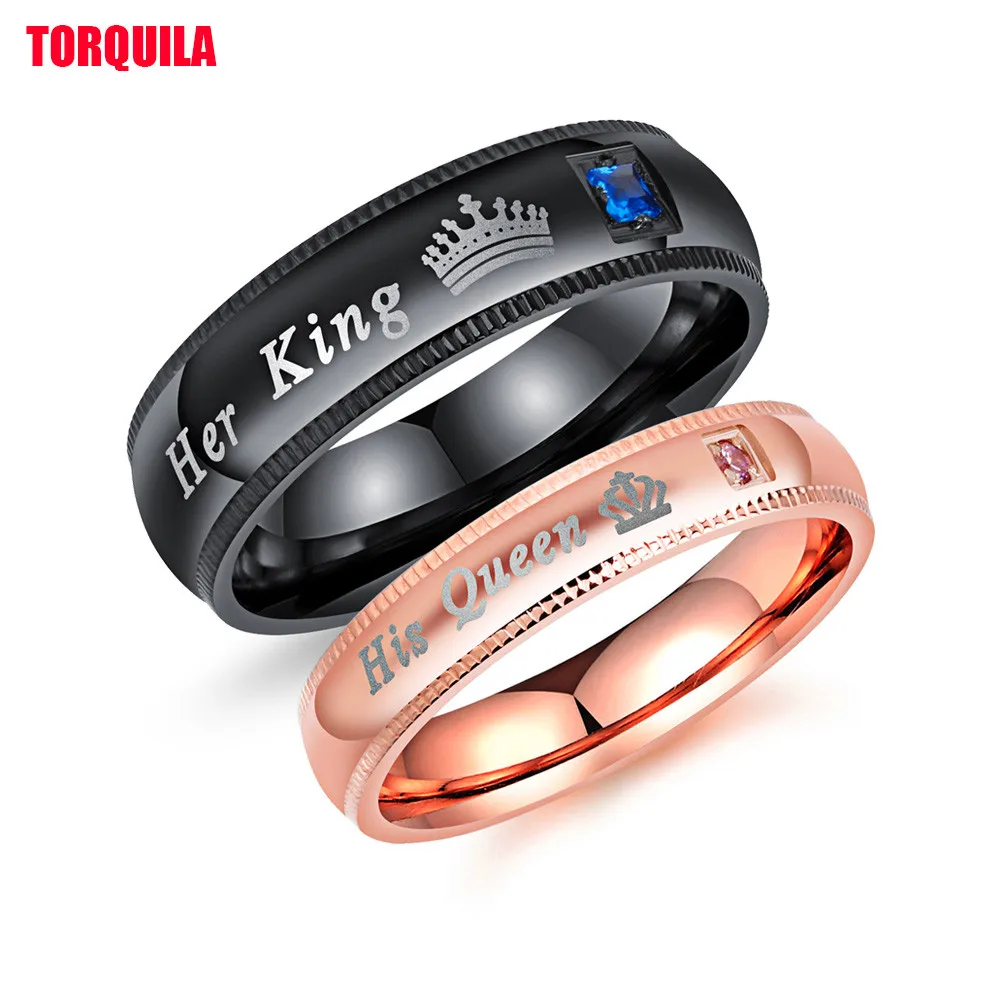 

TORQUILA Jewelry Her King His Queen Couple Ring Fashion Cross-border Supply Titanium Steel Ring