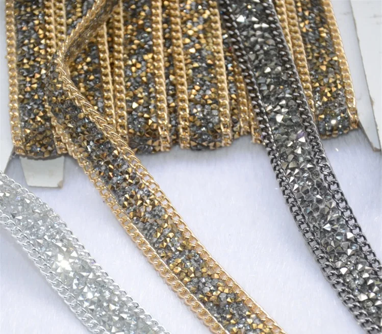 

3Yard Hot Fix Glitter dress Rhinestones Motifs Ribbon Crystal iron on patches applique hotfix strass Sewing & Fabric 1.8cm wide
