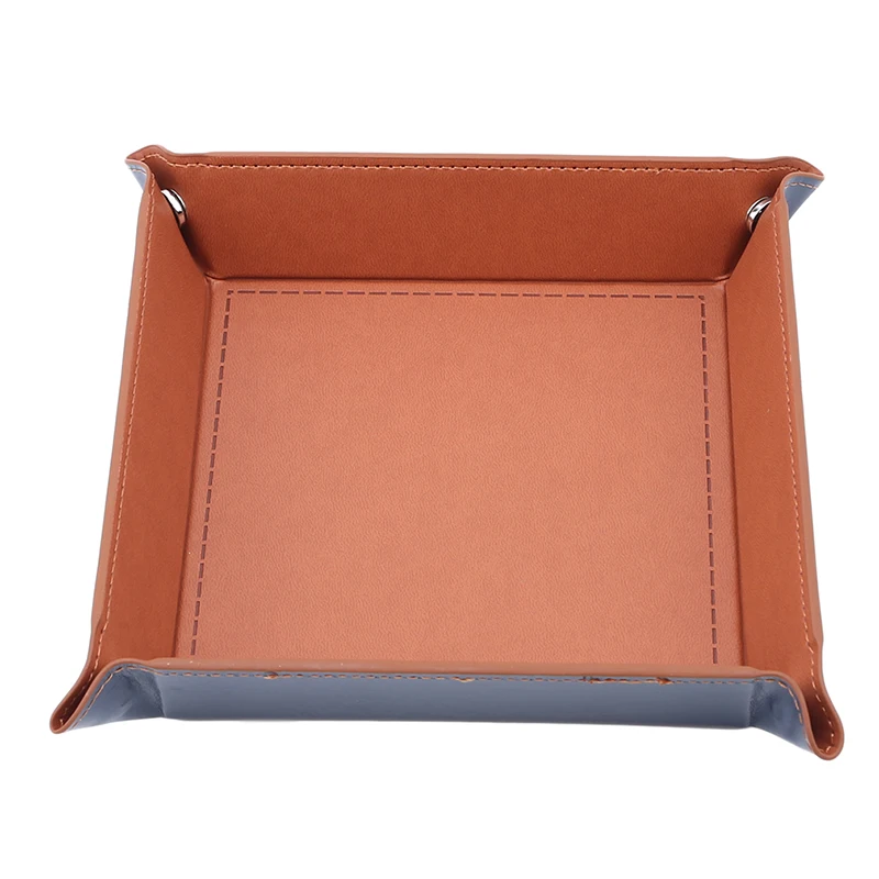 Creative PU Leather Valet Trinket Folding Tray Collapsible Phone Key Wallet Coin Desktop Storage Sundries Box Bins Accessories - Цвет: brown