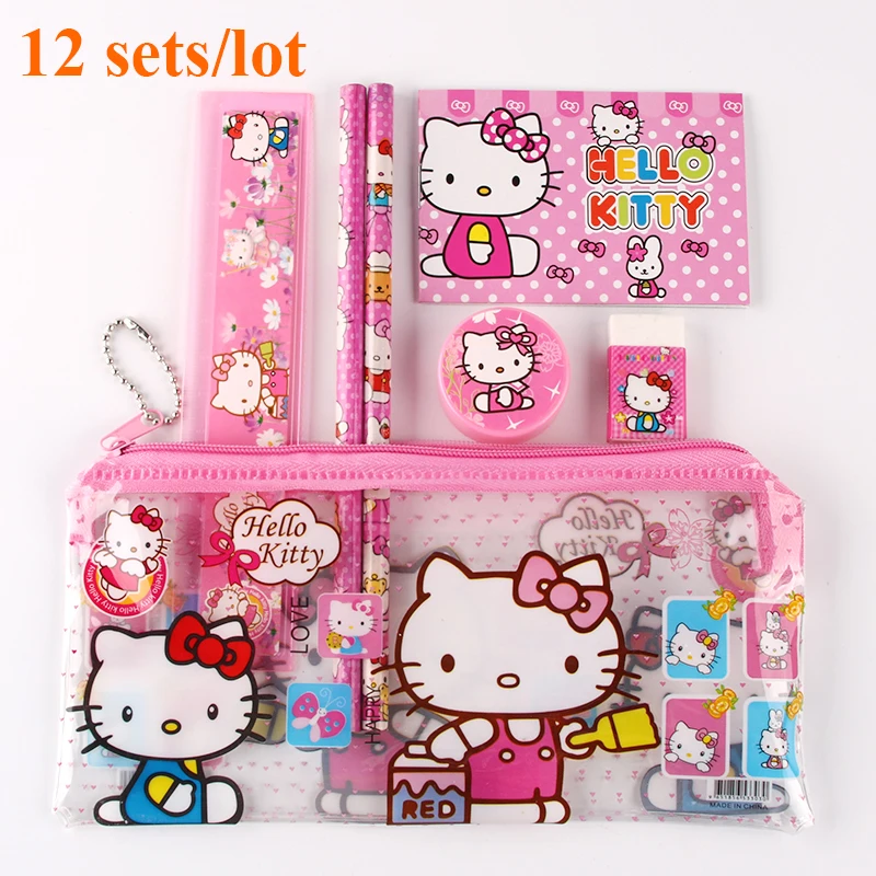 12 sets/lot hello kitty pencil case children sticker cute cartoon