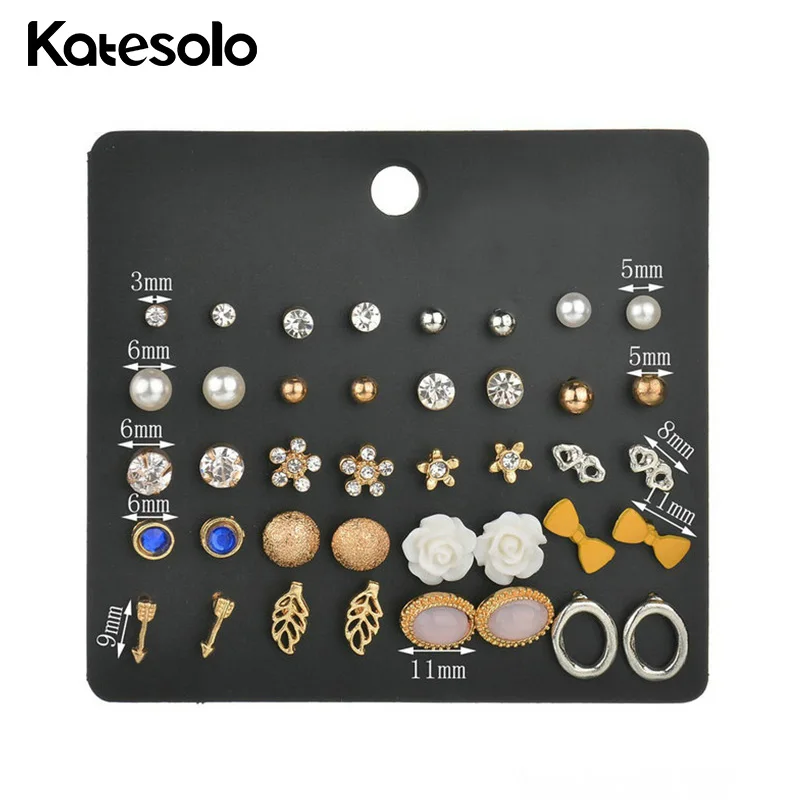 

Katesolo Vintage Heart Ball Flower Leaf Earrings Punk Metal Mashup Stud Earrings Set For Lady Female Jewelry wholesale