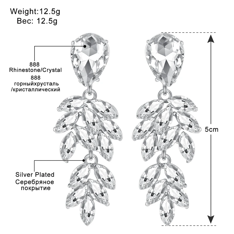 Mecresh сверкающие Кристальные серьги-капли для невесты для девочек, серебряные стразы, милые свадебные висячие серьги в виде листьев, MEH1088