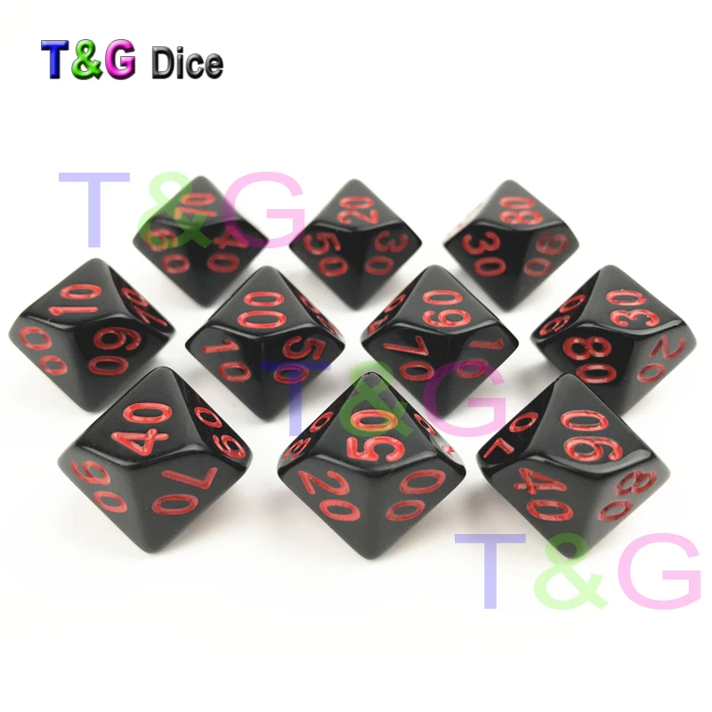 T& G Высокое качество сплошной цвет черный X красный точки эффект многогранный цифровой Куб кости D4/D6/D8/D10/D10%/D12/D20 для ролевой игры/настольной игры
