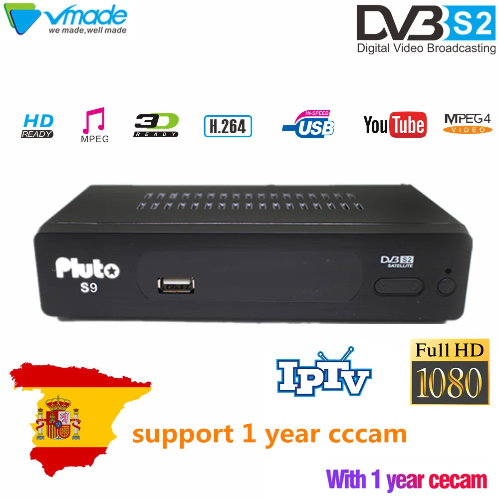 Vmade DVB S2 Satellite TV Receiver dvb s2 pluto s9 MPEG-4 h.264 support Youtube IPTV PowerVu with 1 year Europe cccam BOX | Электроника