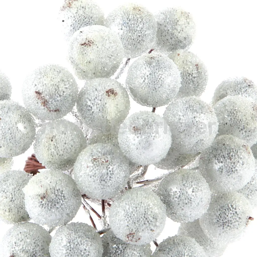 400 Pieces Mini Frosted Fruit Berry Holly Artificial Flower Decor DIY Silver & Gold
