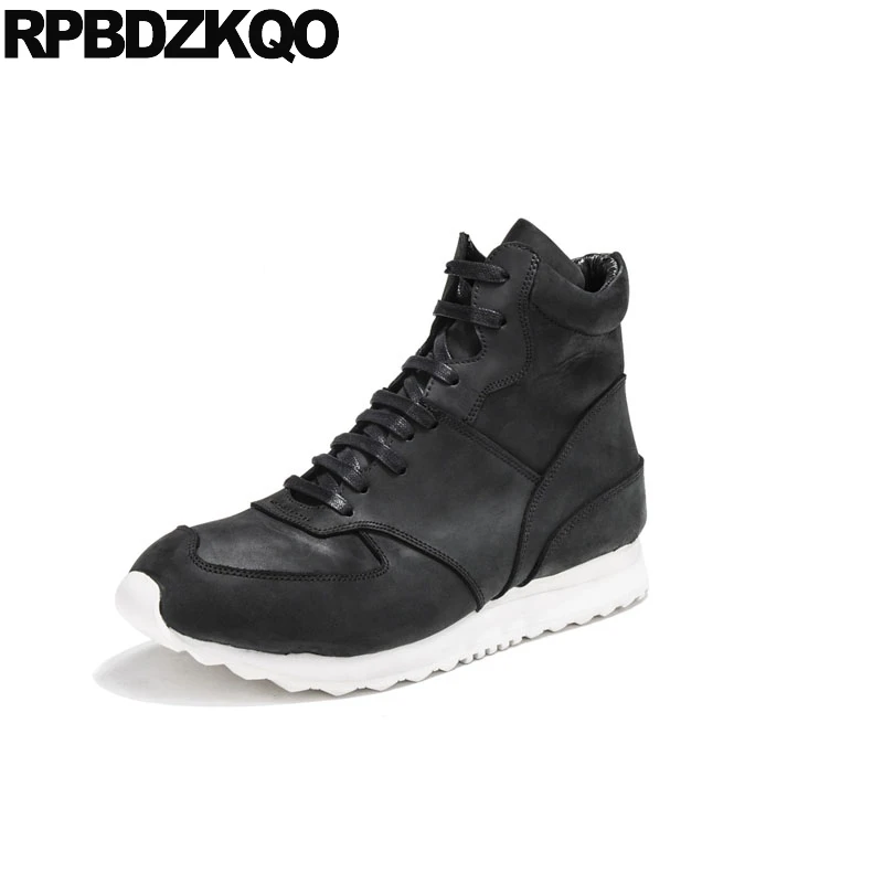 

luxury fall full grain leather trainer ankle sneakers autumn 2018 genuine footwear boots high top designer shoes men quality