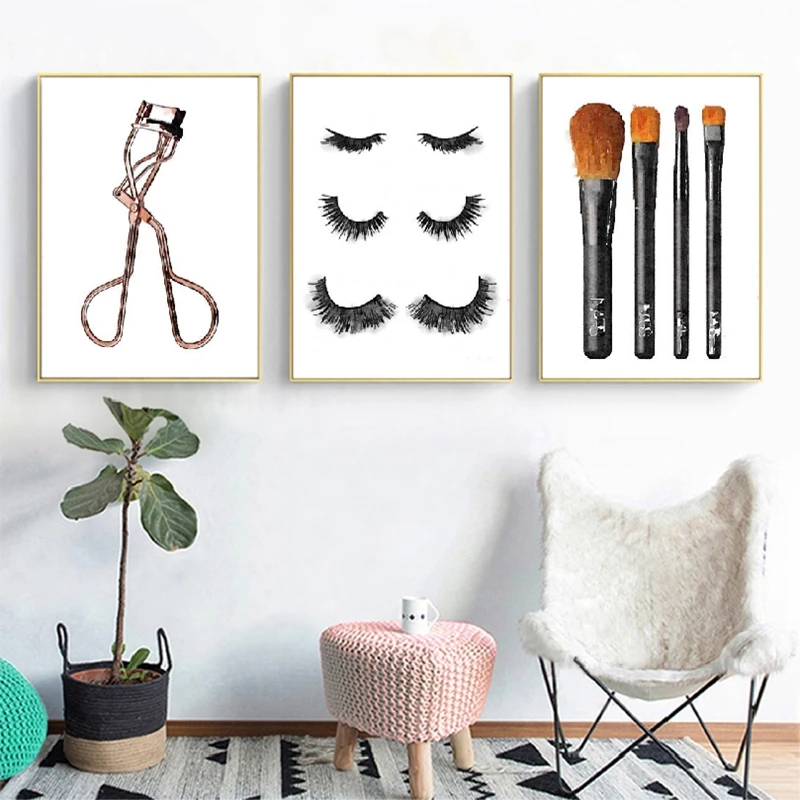 

Makeup Art Prints Watercolor Lashes Fashion Collection Canvas Poster Girls Desk Art Make up Room Wall Art Decor Canvas Painting