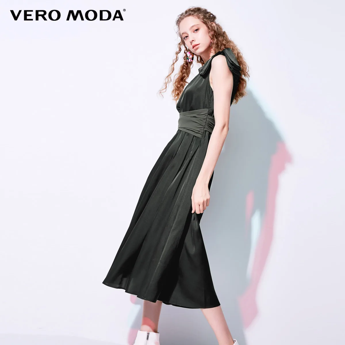 Vero Moda новые женские диагональные плечи бант Сращивание плиссированные Высокая Талия Вечерние платья | 31847A502