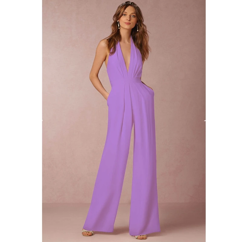 New fashion sexy pleated sleeveless loose hanging neck solid color jumpsuit female 2019 summer casual waist waist jumpsuit B323 New fashion sexy pleated sleeveless loose hanging neck solid color jumpsuit female 2019 summer casual waist waist jumpsuit B323