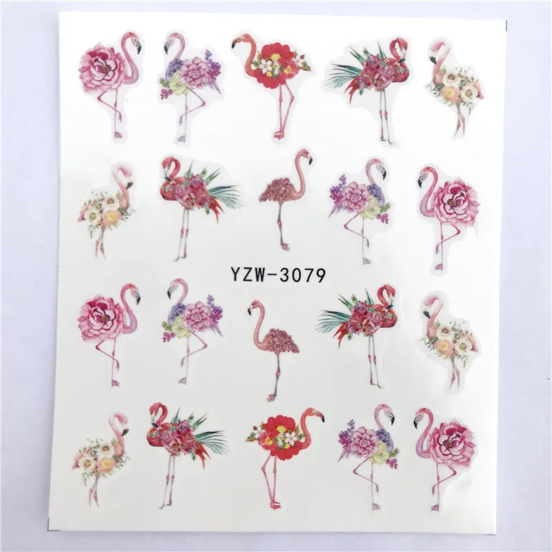 1 лист наклейки для ногтей s переводная вода стикер мультяшка Фламинго милый дизайн животных Дизайн ногтей слайдер маникюрное украшение