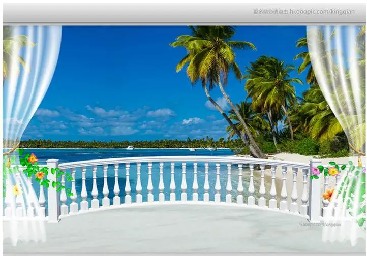 

3d wallpaper custom G3 d TV setting wall balcony sea view wallpaper