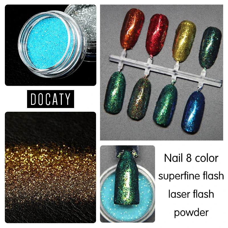 Docaty 3D Nail Glitter 1g 8 Colors Sequins Gel Deco Chamelon Mirror Effect Art Accessories Nails Flakes | Красота и здоровье