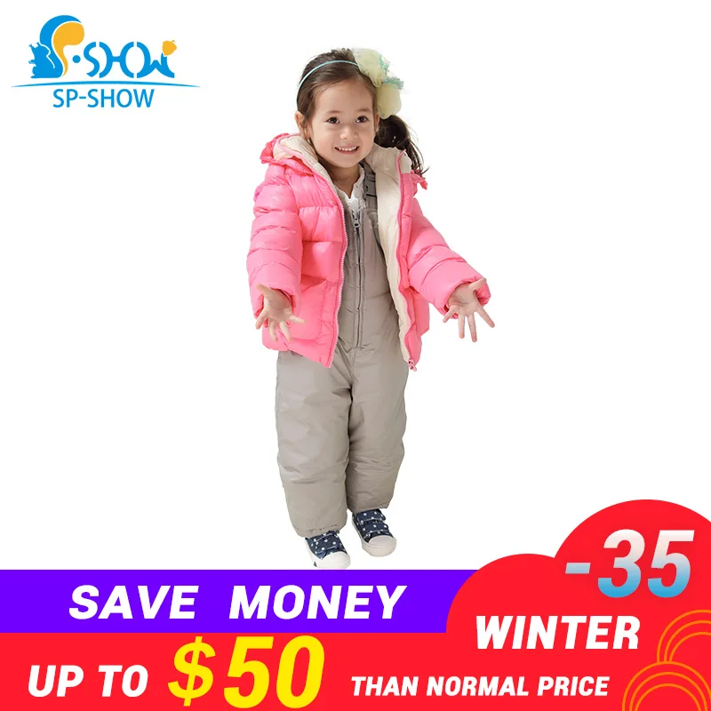 

Winter Children's Clothing Girls set Children Warm Lining Super Luxury Fashion Brand Children Thick Warm Coat + Trousers