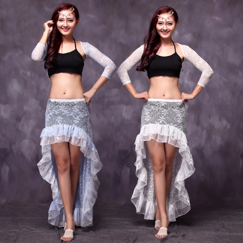 

2017 Sexy Women Adult Belly Dance Costumes 4Pcs(Lace Net Top&Shawl&Skirt&Leggings) Bollywood Professional Stage Dancewear FF160