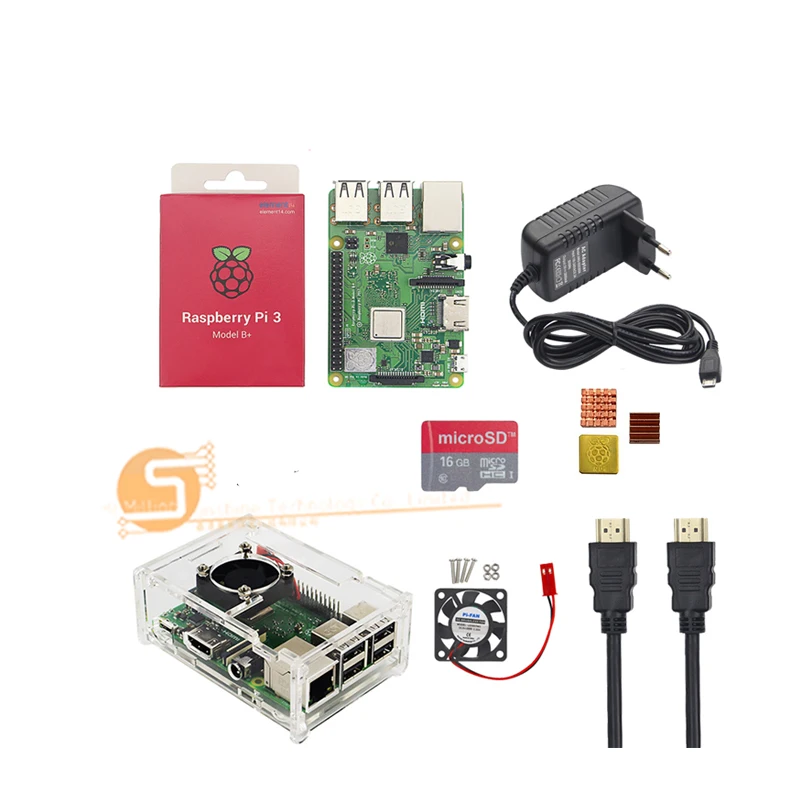 Raspberry Pi 3 Модель B + plus Starter kit Raspberry Pi 3 Модель B + plus + чехол + вентилятор + 16/32 ГБ карты + теплоотвод + 5 В 3A + HDMI кабель