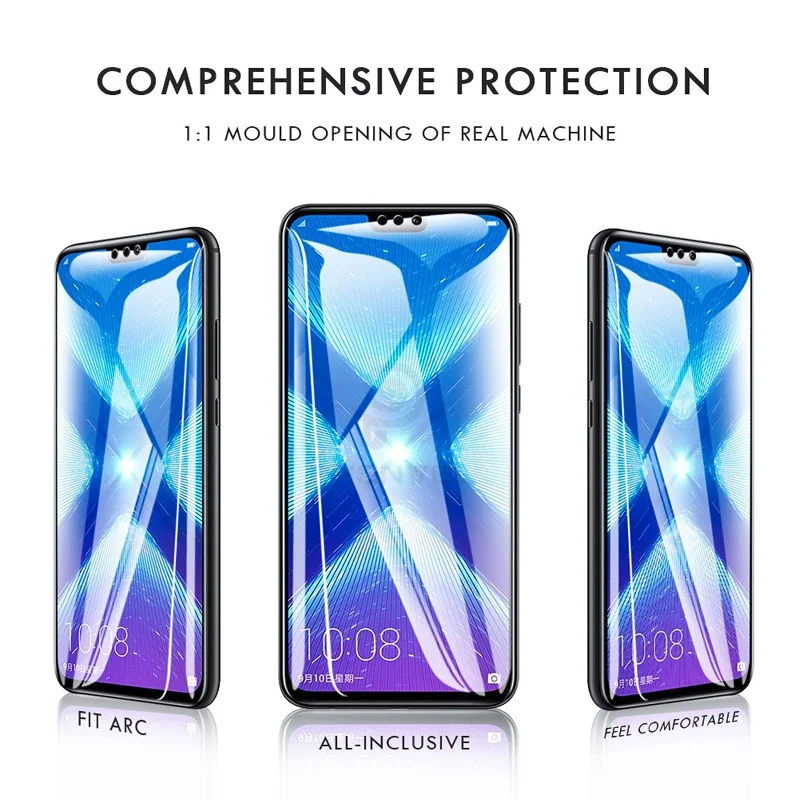 Олеофобное стекло для huawei honor 8x, защита экрана, полное покрытие, закаленное стекло honor 8x, противовзрывное изогнутое 5D стекло