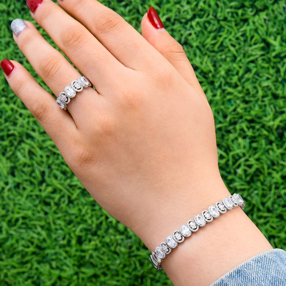 

GODKI Luxury Geometry Arabia Bangle Ring Set Jewelry Set For Women Wedding Cubic Zircon Crystal CZ aretes de mujer modernos 2019