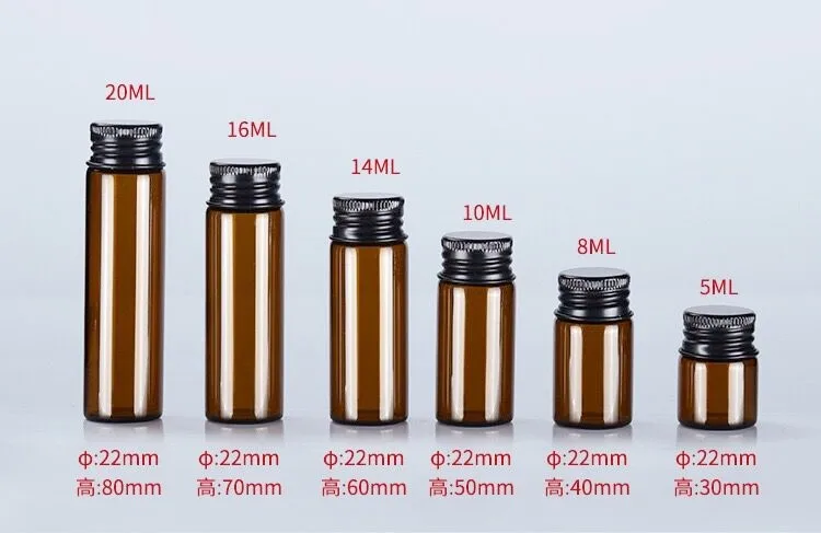 5 шт./лот, 5 мл, 8 мл, 10 мл, 14 мл, 16 мл, 20 мл, бутылки из коричневого стекла, черная закручивающаяся крышка, пустые банки, флакон для конфет, ванили, таблеток, пищевой флакон - Цвет: 22x70mm 16ml