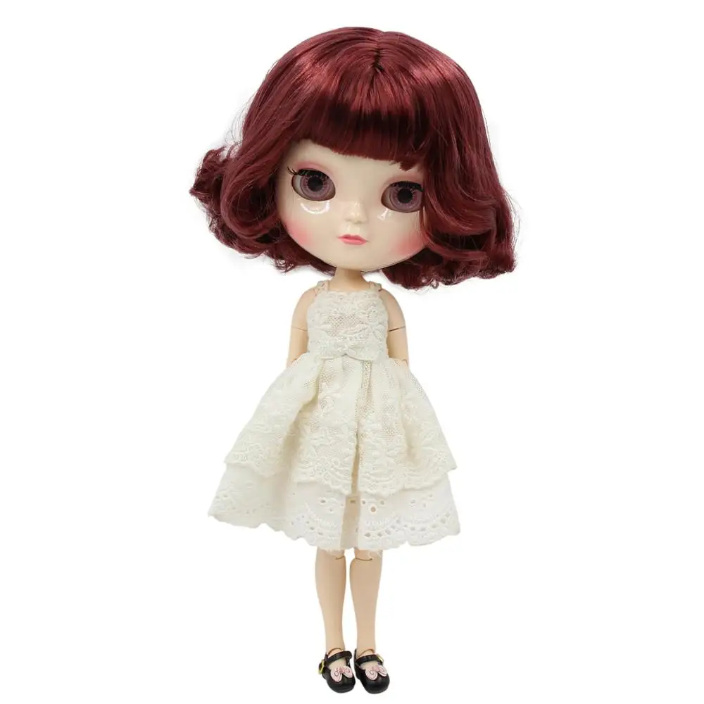 

ICY doll 1/6 short red wine hair with bangs white skin A-cup joint body azone body BL12532 30cm