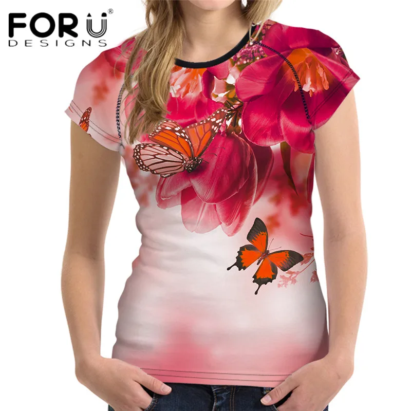 FORUDESIGNS/Модная Цветочная футболка для женщин брендовая одежда короткий рукав Feminina