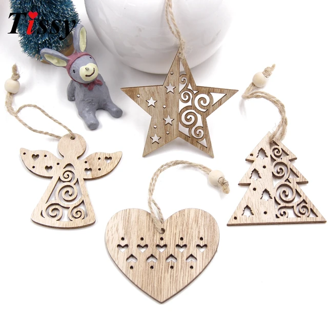6 pz Bella Annata Pendenti con gemme e perle Ornamenti di Natale In Legno FAI DA 6 pz Bella Annata Pendenti con gemme e perle Ornamenti di Natale In Legno FAI DA