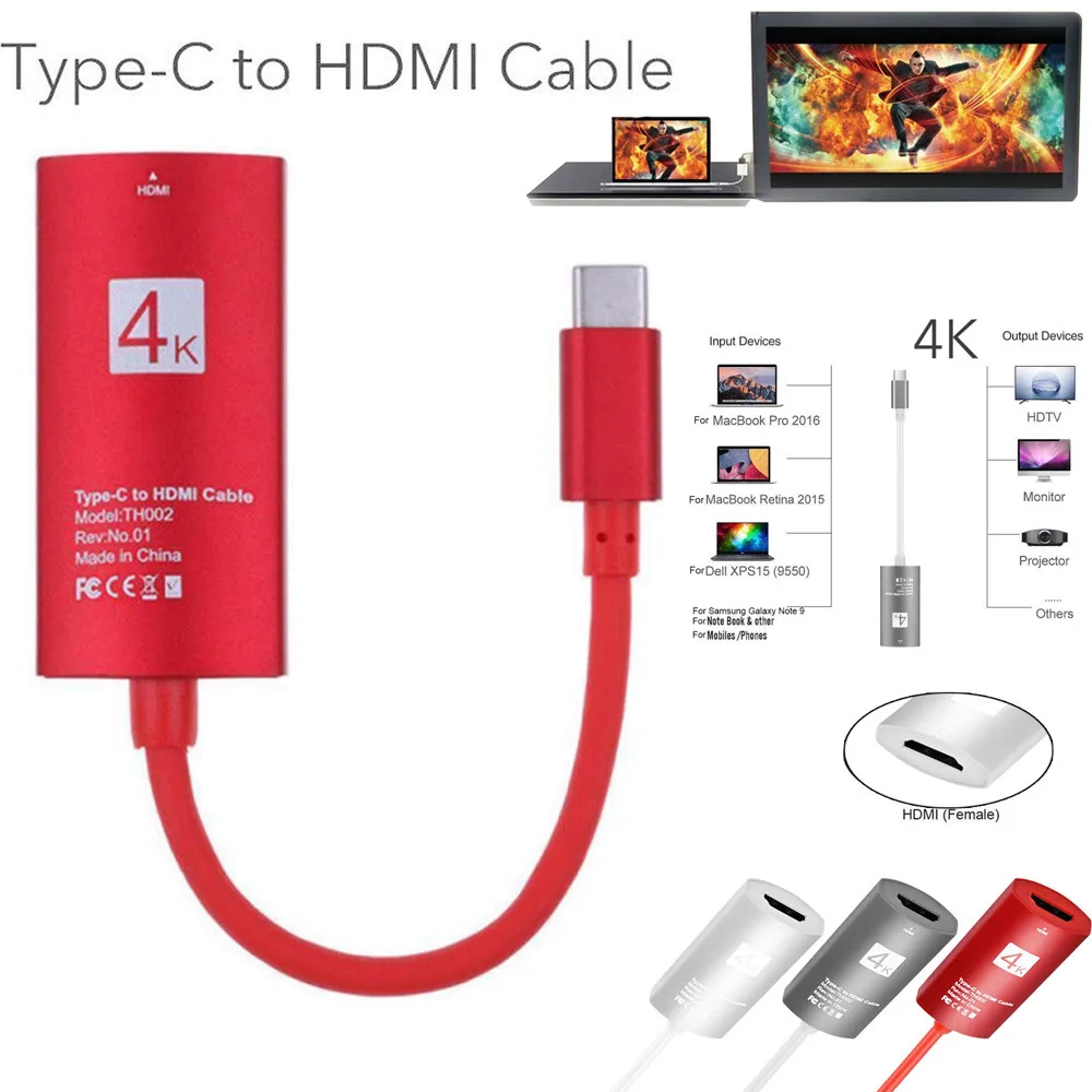 

Hot 4K HDTV Adapter Cable Adapters USB 3.1 Type C USB-C to HDMI MHL Device HDTV For HUAWEI Samsung Galaxy Note 9 #Y8