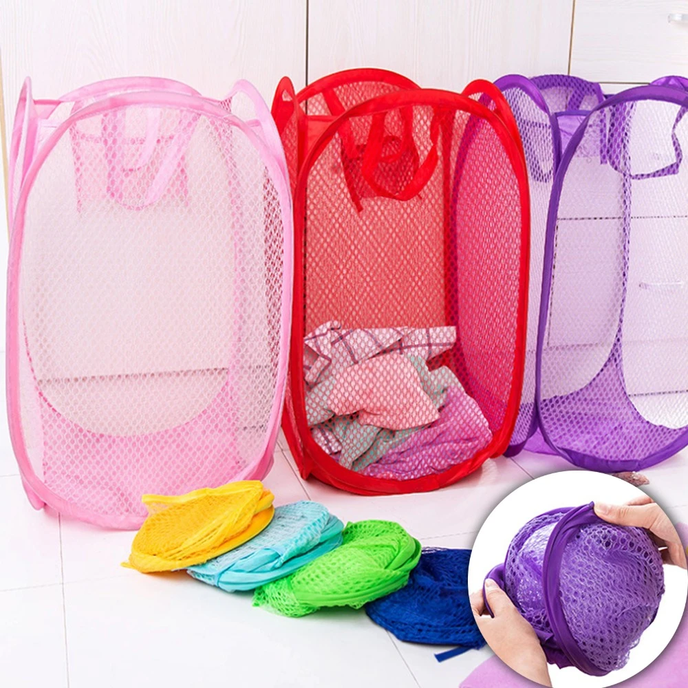 Maan verontreiniging snor 1 stks Opvouwbare Waszak Pop Up Mesh Wassen Wasmand Bag Wasmand  Opslag|Wasmanden| - AliExpress