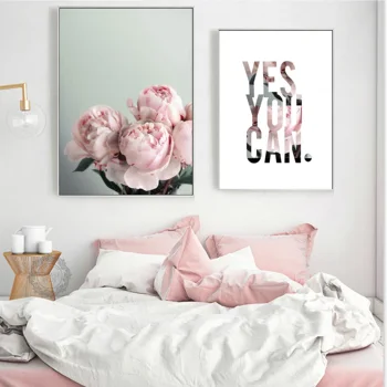 

Peony Flower Inspire Quotes Wall Art Canvas Painting Nordic Poster Art Prints Plant Wall Pictures For Living Room Pop Art Decor