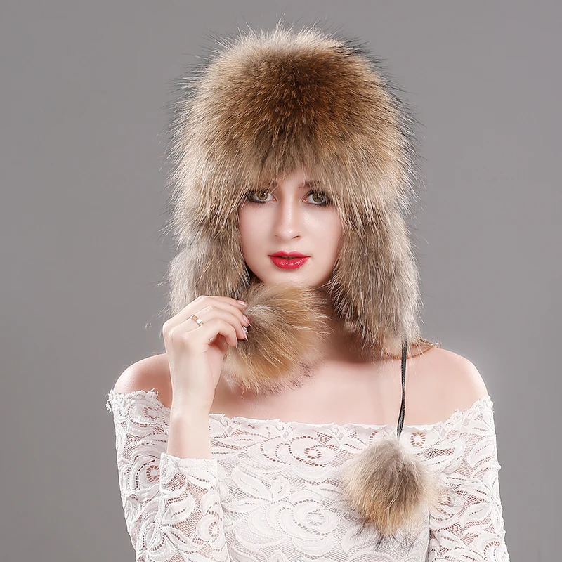 

Longtengfenghao Russian fox fur hat winter real fox fur hat fur pilot hat female 100% pure natural leather fur cap