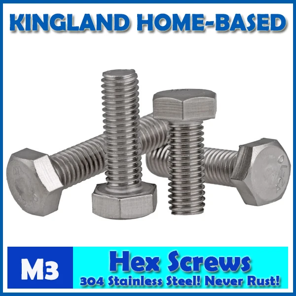

M3 DIN933 External Hex Hexagon Head Screws Full Threaded Up To The Head 304 Stainless Steel Bolt Machine Screws DIY Maintain