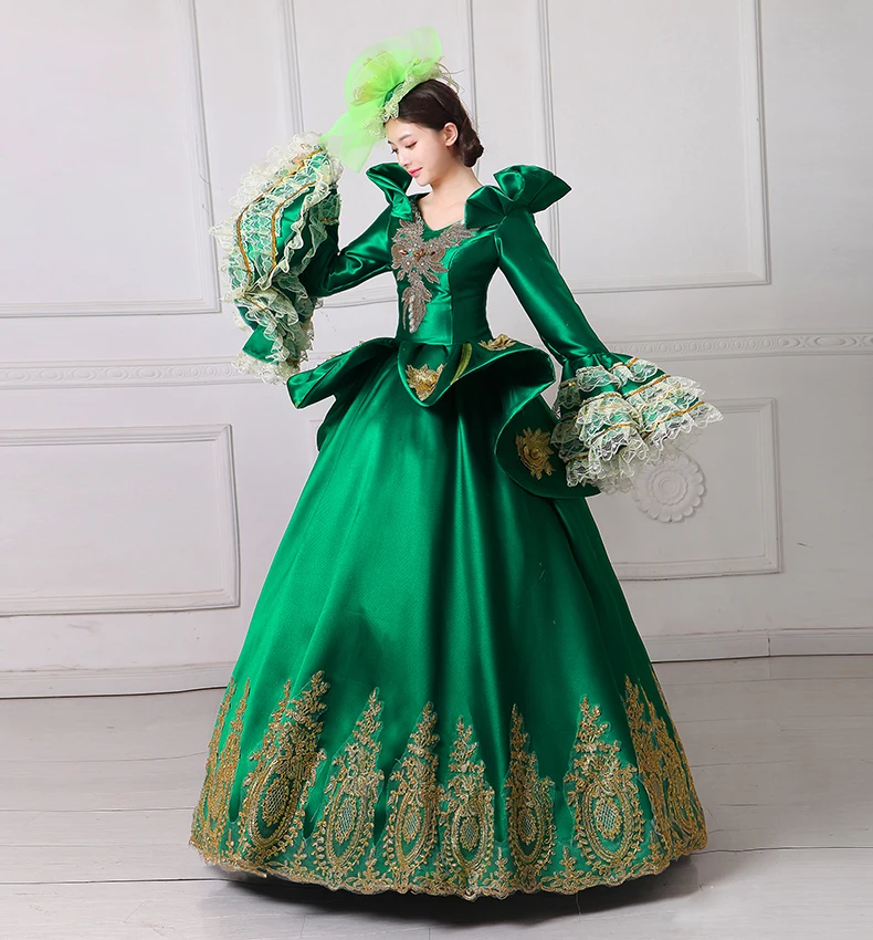 Королевский Зеленый Вышивка Королева вампиров Платье для бала-маскарада Marie Antoinette Southern Belle Платье театральная одежда