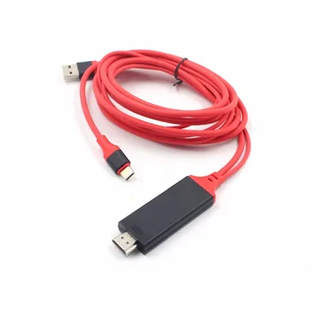 

USB Type C to HDMI Adapter Data Power Extension 2 in 1 Cable Support USB Charging 4K*2K HD Converter Wire Red 2M