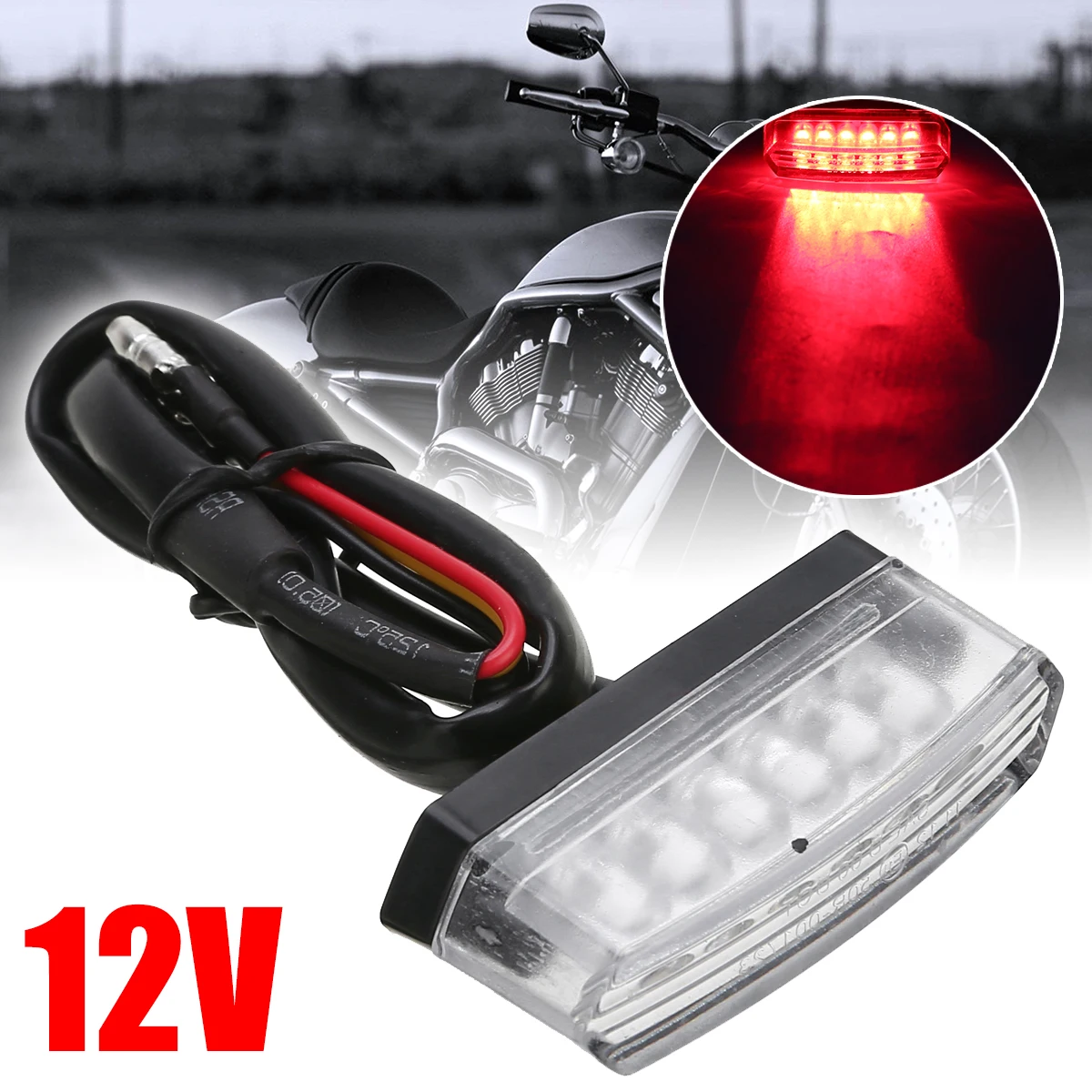 

For ATV Quad Motorcycle Rear Number License Plate Tail Light 6LED 12V Red Lamp Clear Lens 3 Wrings Treyues