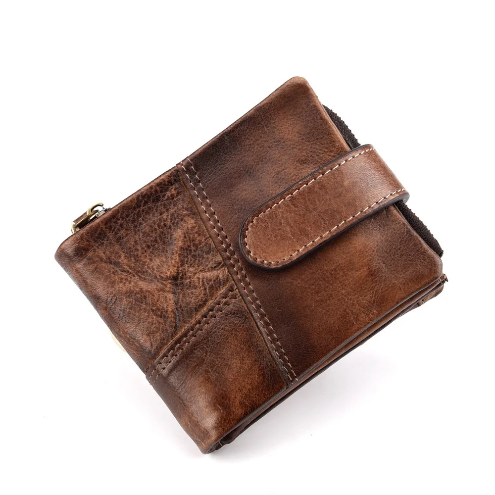 

Men's RFID Blocking Short Wallet Vintage Brush Color Genuine Leather Handmade Wallet Bifold Front Pocket Clasp Man Purse