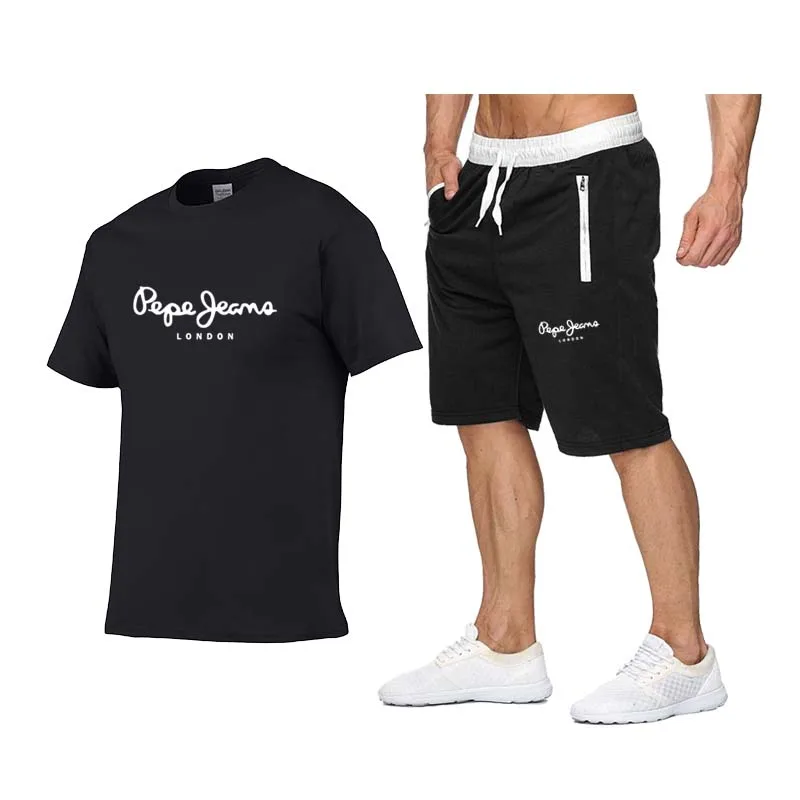 

2019 New Men Fashion Two Pieces Sets T Shirts+Shorts Suit Men Summer Tops Tees Fashion Tshirt High Quality men clothing