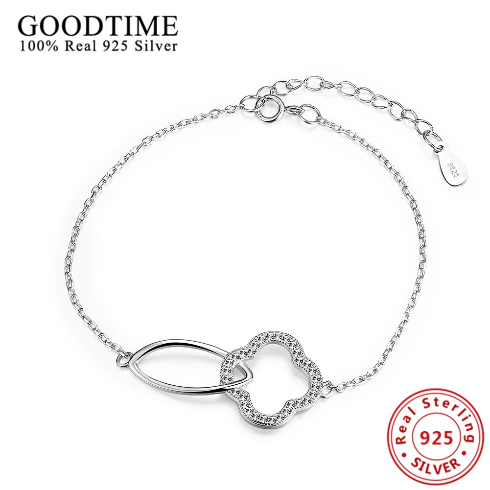 

Fashion Jewelry Authentic 925 Sterling Silver Jewelry Crystal Simple Four Leaf Clover Geometric Charm Bracelets Women Pulserias
