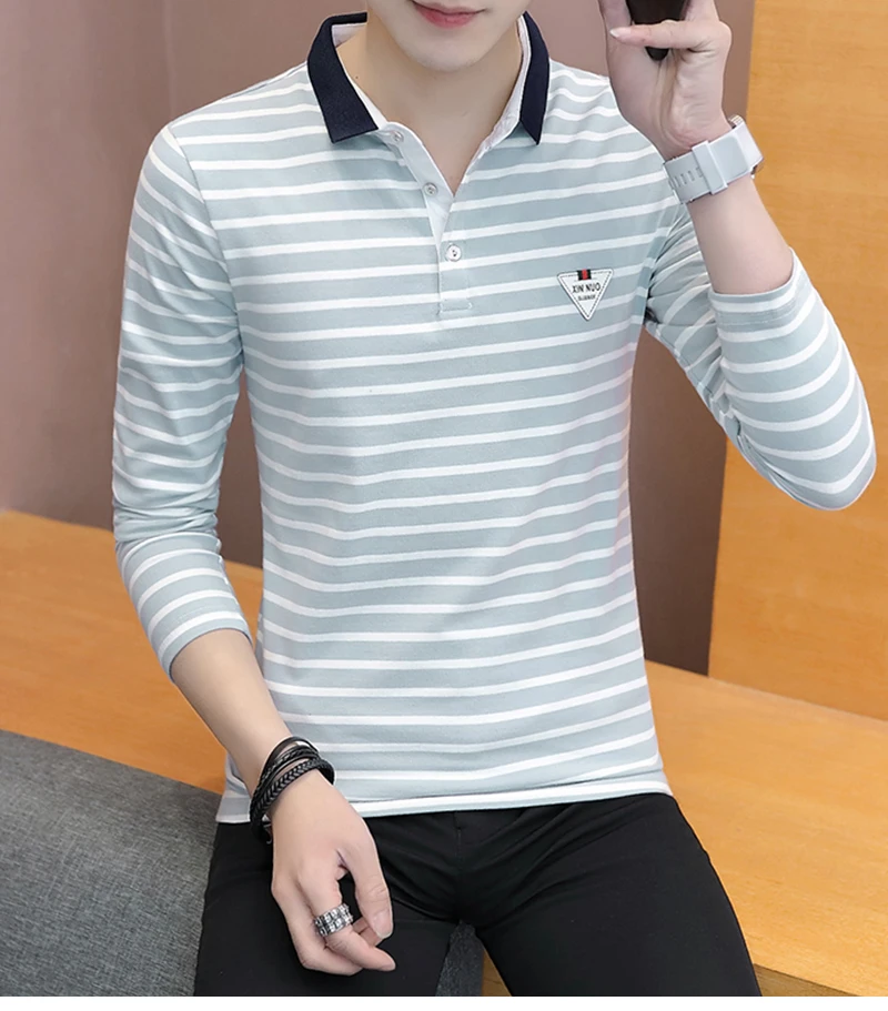Высокое качество в полоску Для мужчин футболка-поло с длинным рукавом Slim Fit Повседневное рубашка поло Для мужчин s хип-хоп Heren Poloshirt винтажные блузки 5D012